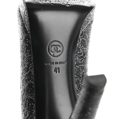 Chanel Metallic Crackled Calfskin Patent Cap Toe Women's Pumps 41 Silver Black
