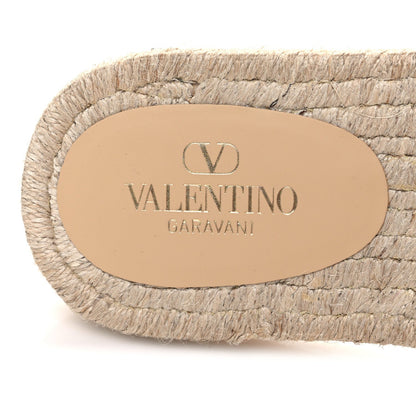 Valentino Garavani Laminated Napa Women's VLogo Cut Out Espadrille Slide Sandals 36 Silver