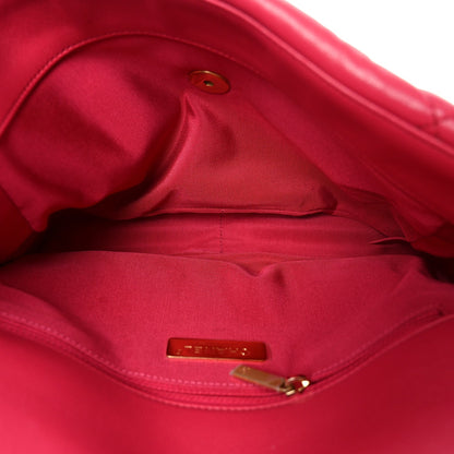 Large Quilted Goatskin Flap Shoulder Bag - Pink
