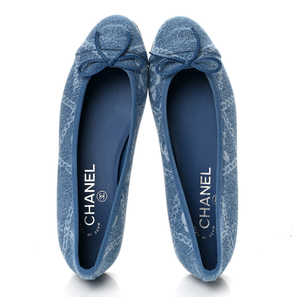 Chanel Denim Printed Cap Toe Women's Ballerina Flats