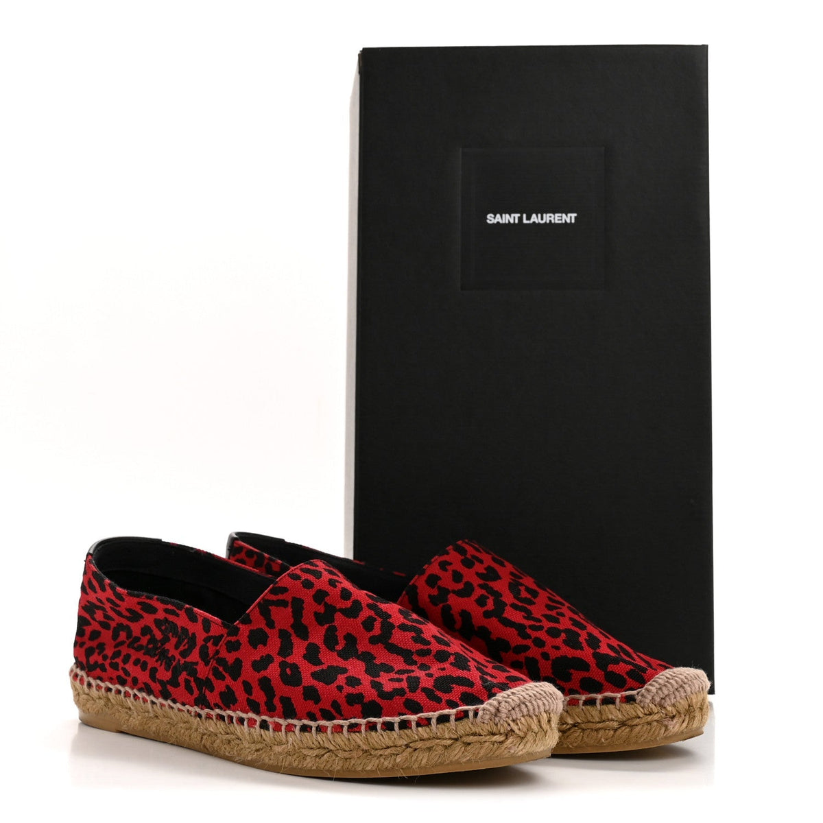 Saint Laurent Canvas Women's Leopard Print Espadrilles 38 Red Black