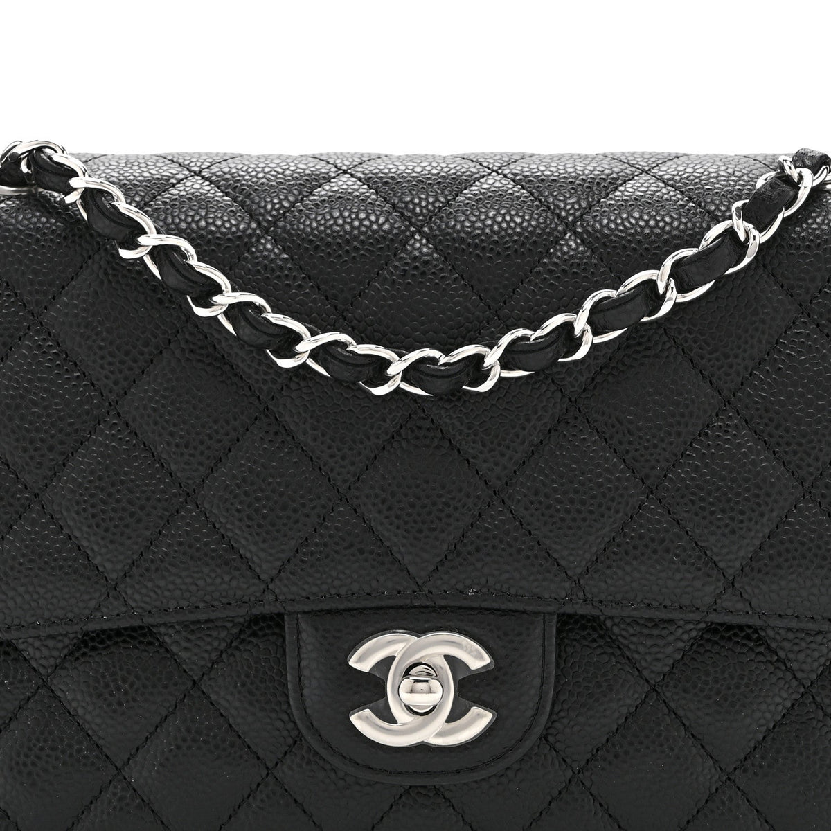 Medium Quilted Caviar Flap Shoulder Bag - Black