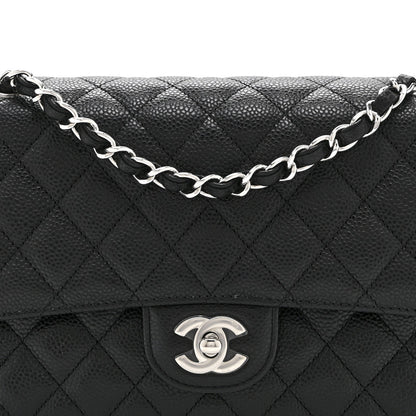 Medium Quilted Caviar Flap Shoulder Bag - Black