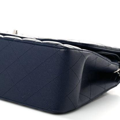 Quilted Caviar Flap Shoulder Bag - Blue