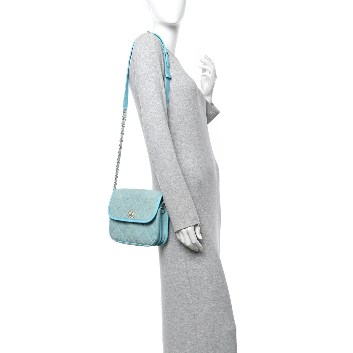 Small Quilted Flap Shoulder Bag - Blue