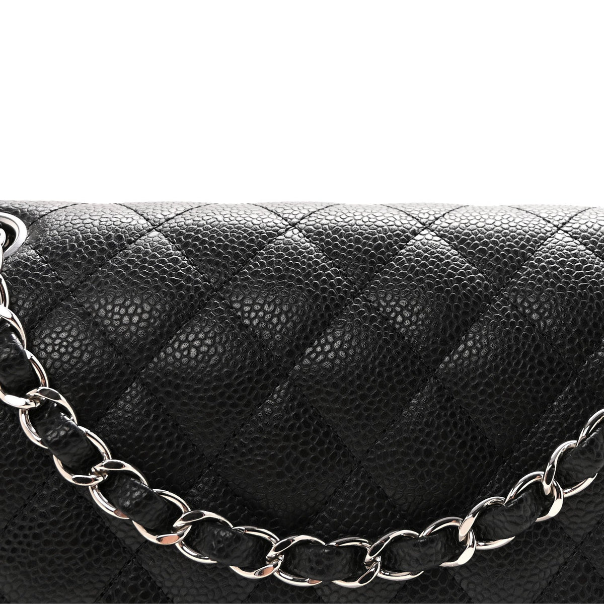 Medium Quilted Caviar Flap Shoulder Bag - Black