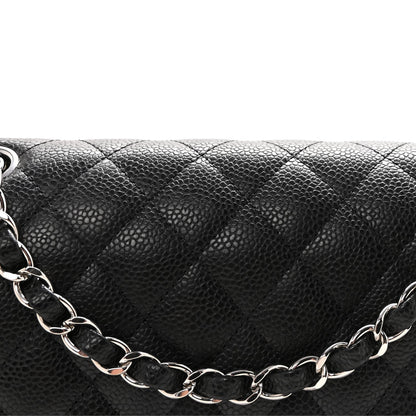 Medium Quilted Caviar Flap Shoulder Bag - Black