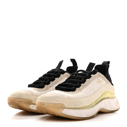 Chanel Velvet Calfskin Mixed Fibers CC Women's Sneakers Ivory Black