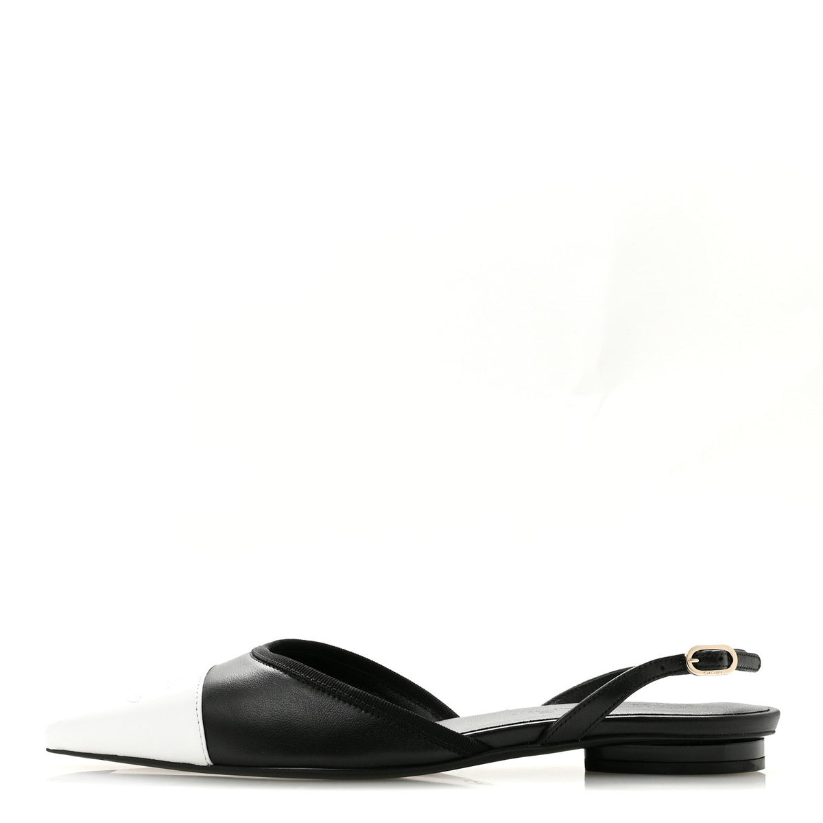 Iridescent Lambskin Cap Toe CC Slingback Flats Black White