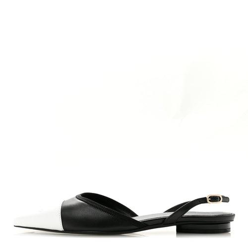 Iridescent Lambskin Cap Toe CC Slingback Flats Black White
