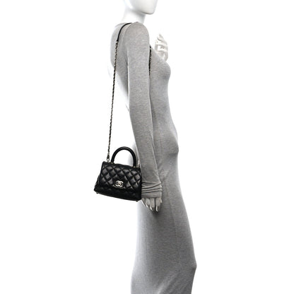 Mini Quilted Caviar Flap Shoulder Bag - Black