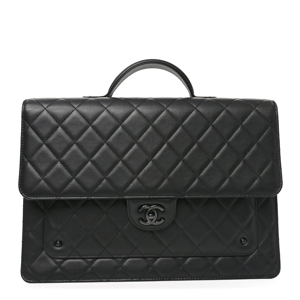 Quilted Lambskin Satchel Bag - Black