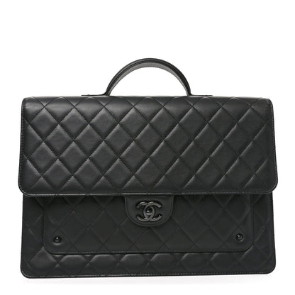 Quilted Lambskin Satchel Bag - Black