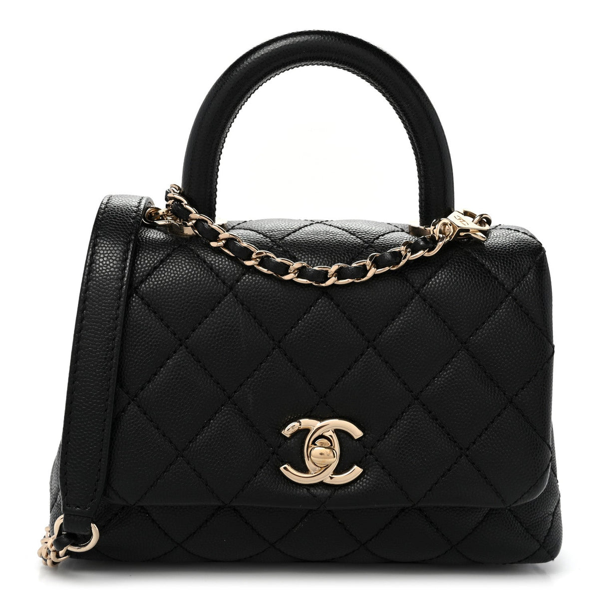 Mini Quilted Caviar Flap Shoulder Bag - Black