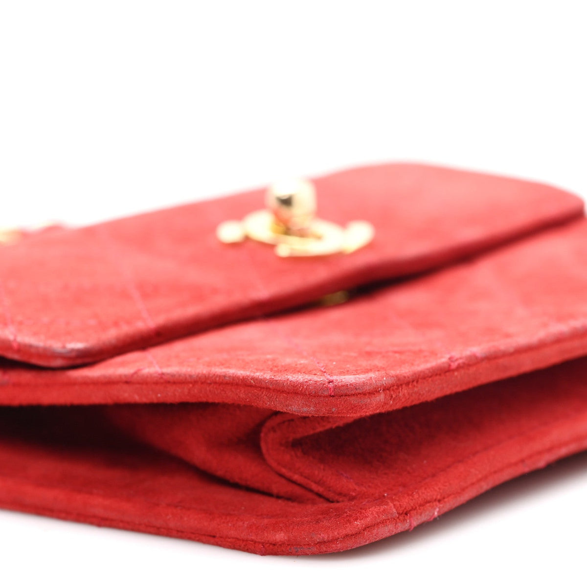 Mini Quilted Suede Flap Shoulder Bag - Red