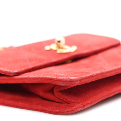 Mini Quilted Suede Flap Shoulder Bag - Red