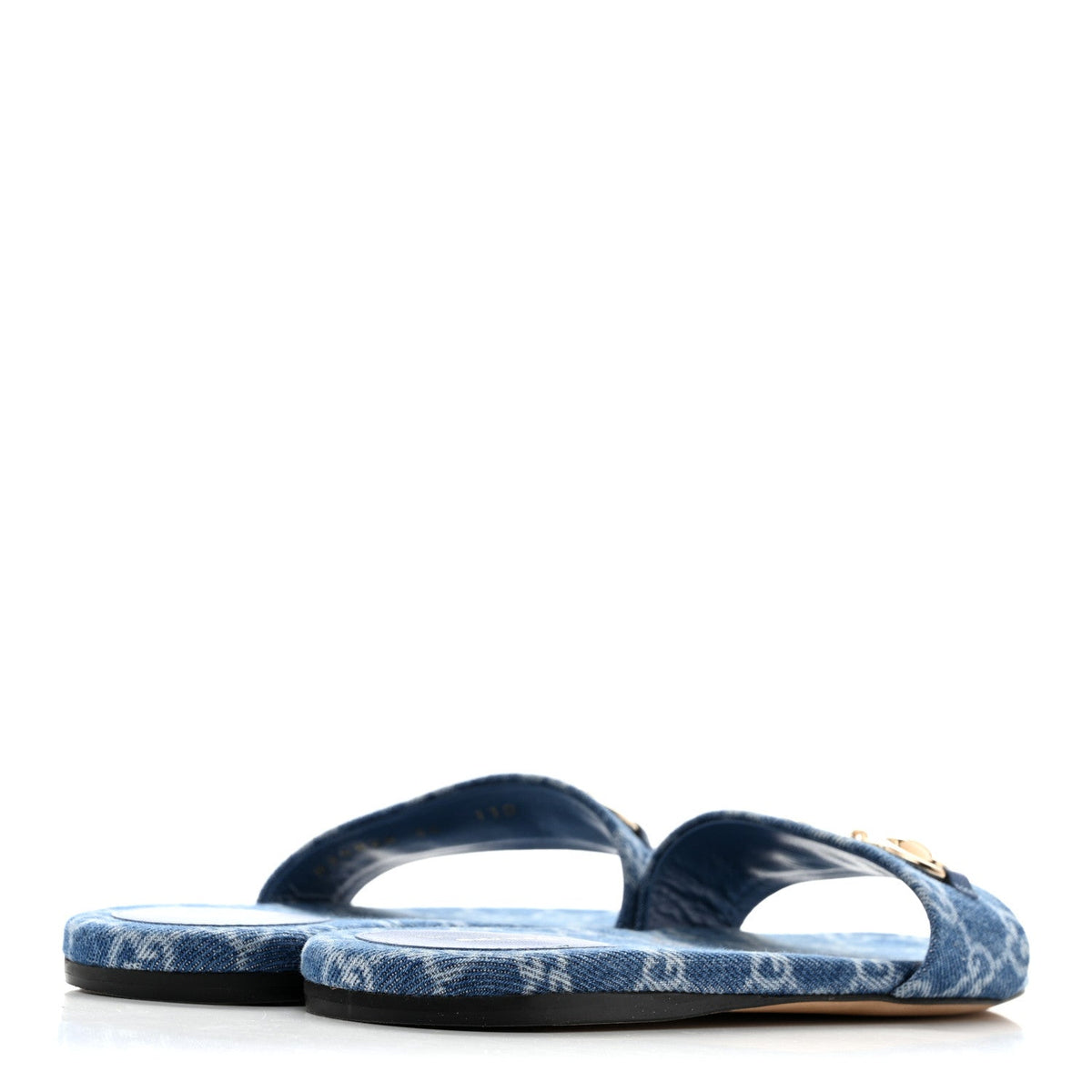 Gucci Denim Women's GG Monogram Horsebit Flat Slide Sandals 36 Blue