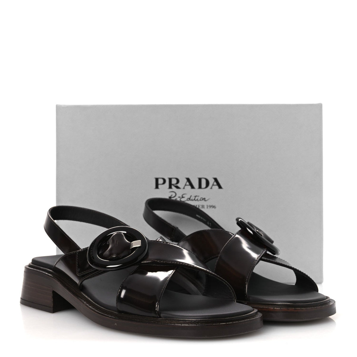 Prada Spazzolato Fume Re-Edition 1996 Women's Buckle Sandals 41 Bruciato