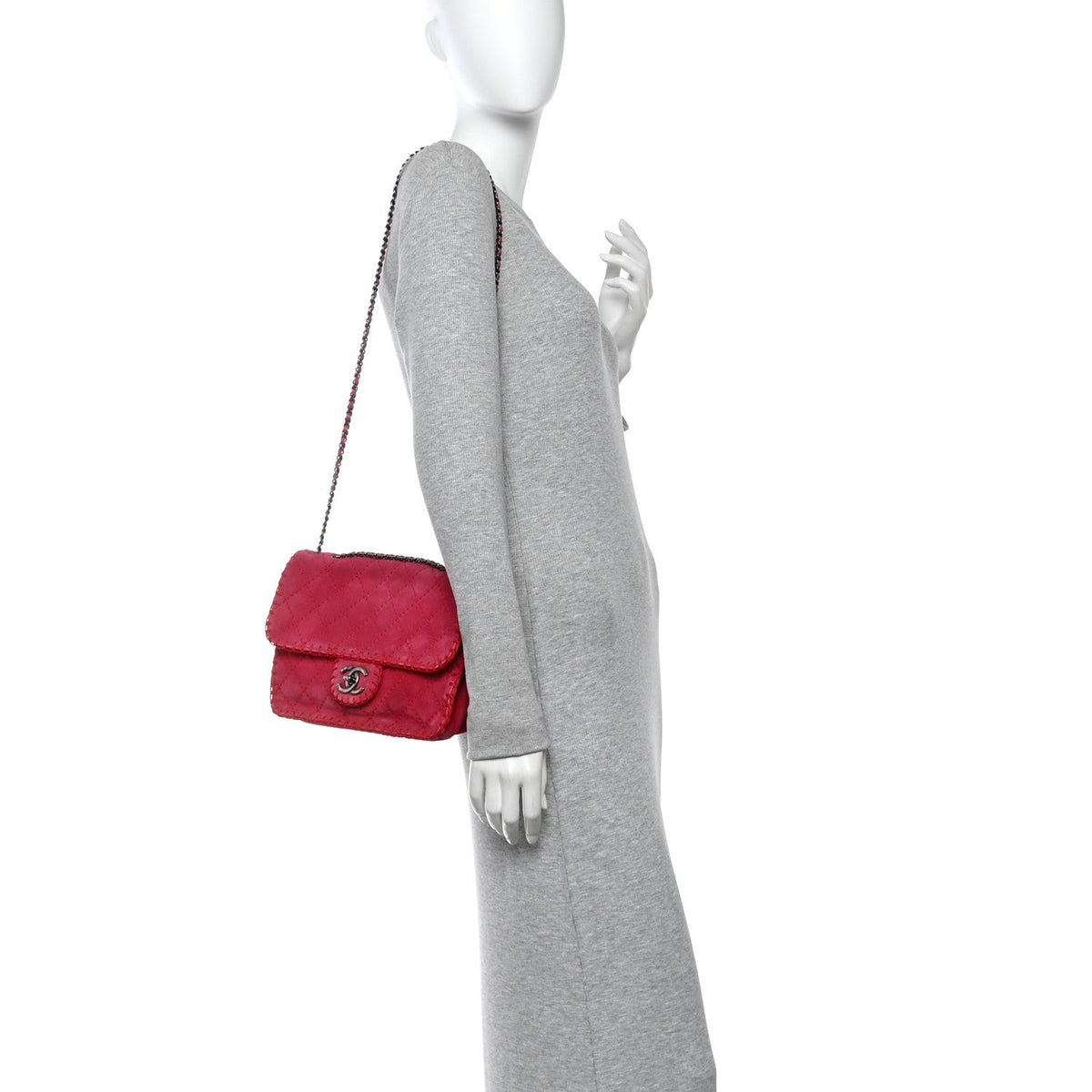 Quilted Suede Flap Shoulder Bag - Red