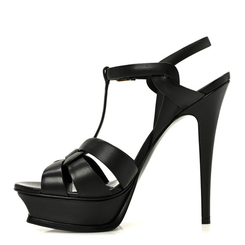 Calfskin Tribute Platform Sandals Black