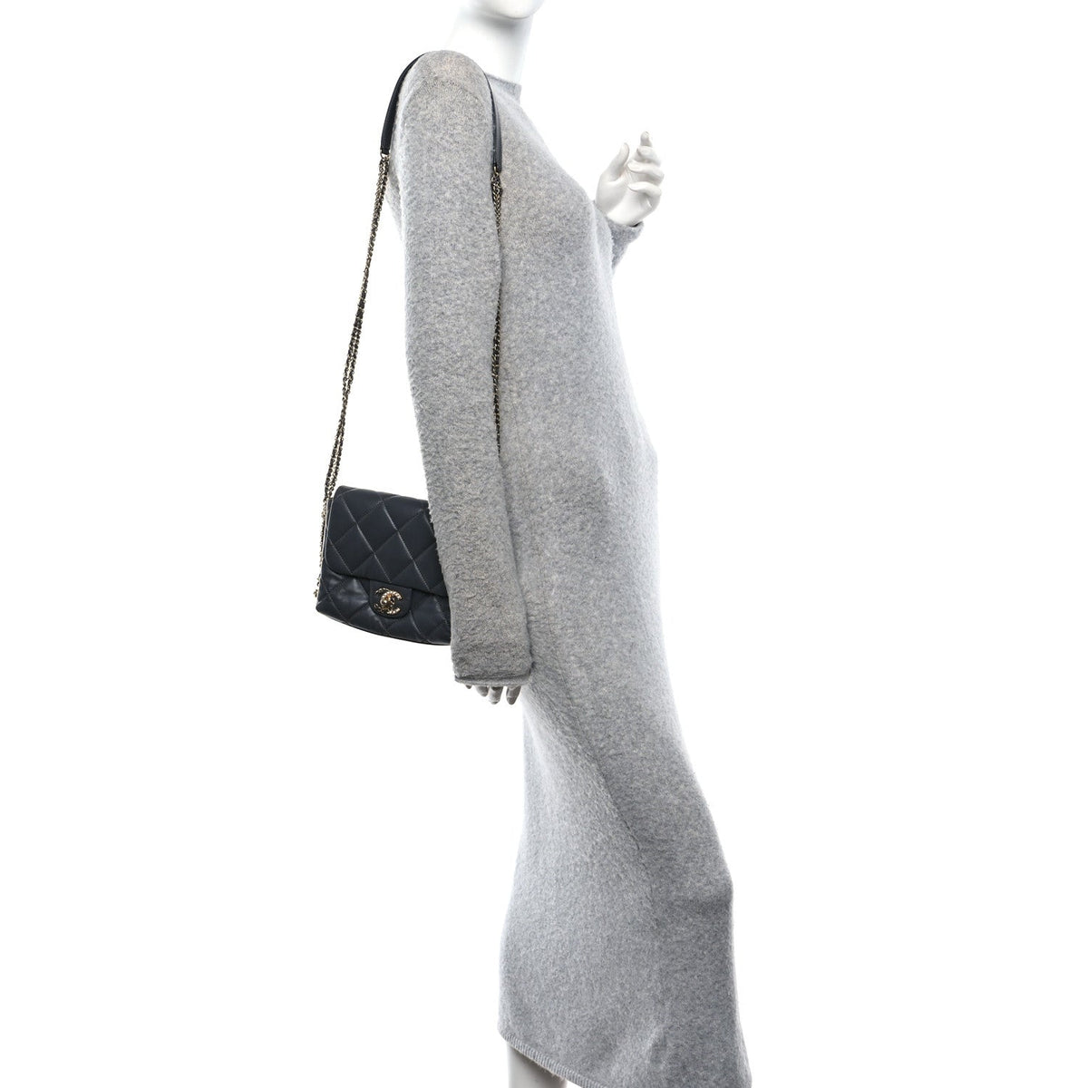 Mini Quilted Lambskin Flap Shoulder Bag - Grey