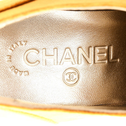 Chanel Velvet Women's CC Lace Up Ankle Boots 39 Gold