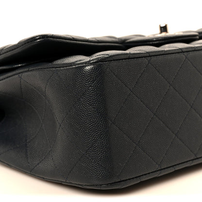 Quilted Caviar Flap Shoulder Bag - Blue