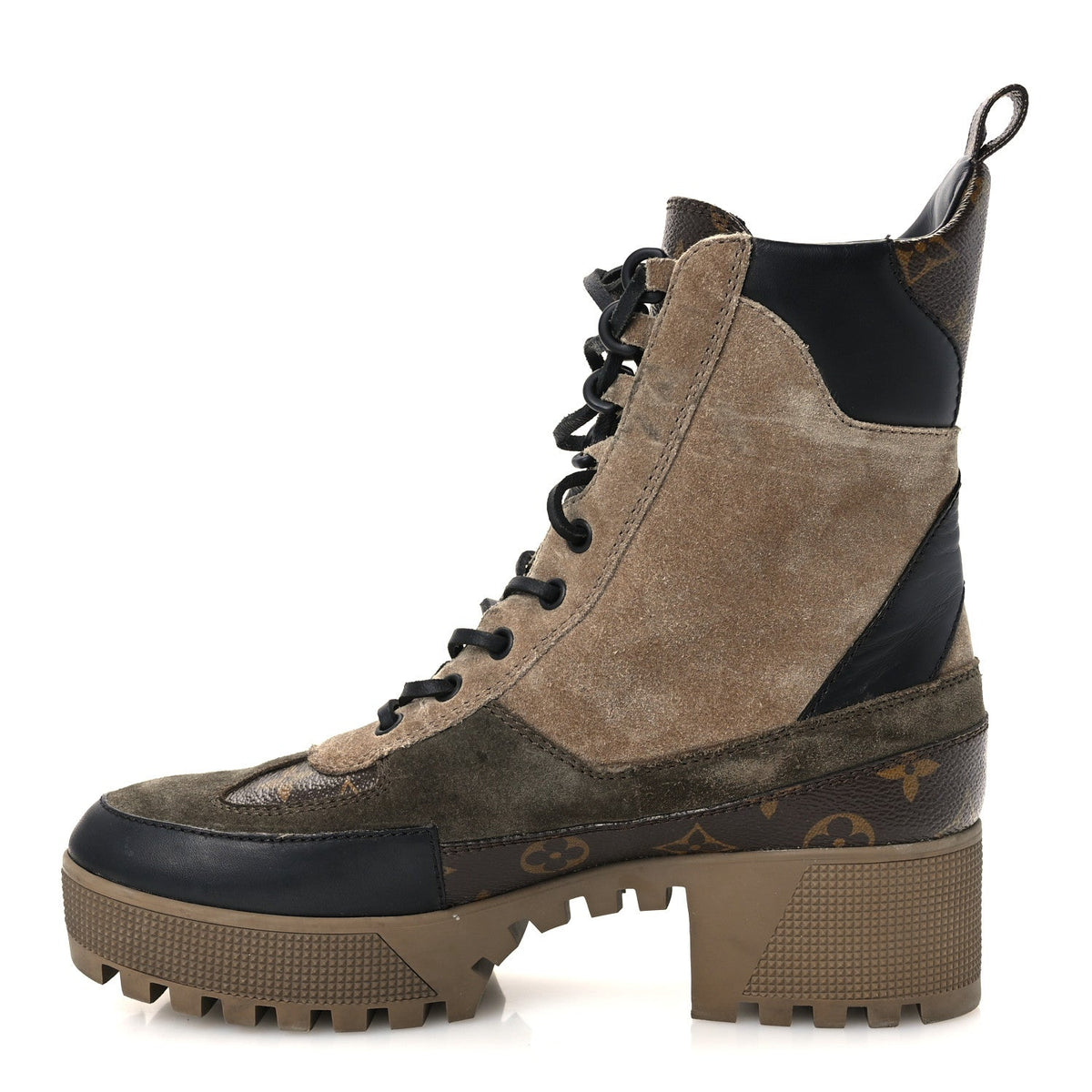 Suede Calfskin Monogram Laureate Platform Desert Boots Taupe