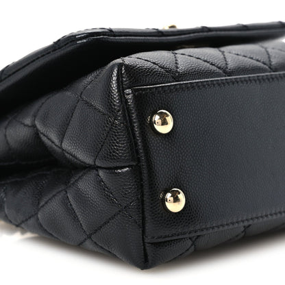Mini Quilted Caviar Flap Shoulder Bag - Black