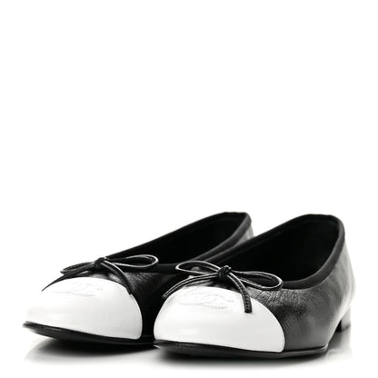 Chanel Crumpled Lambskin CC Cap Toe Women's Flats Black White