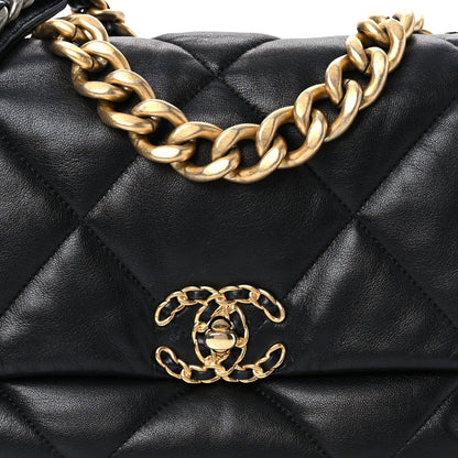 Large Quilted Goatskin Flap Shoulder Bag - Black