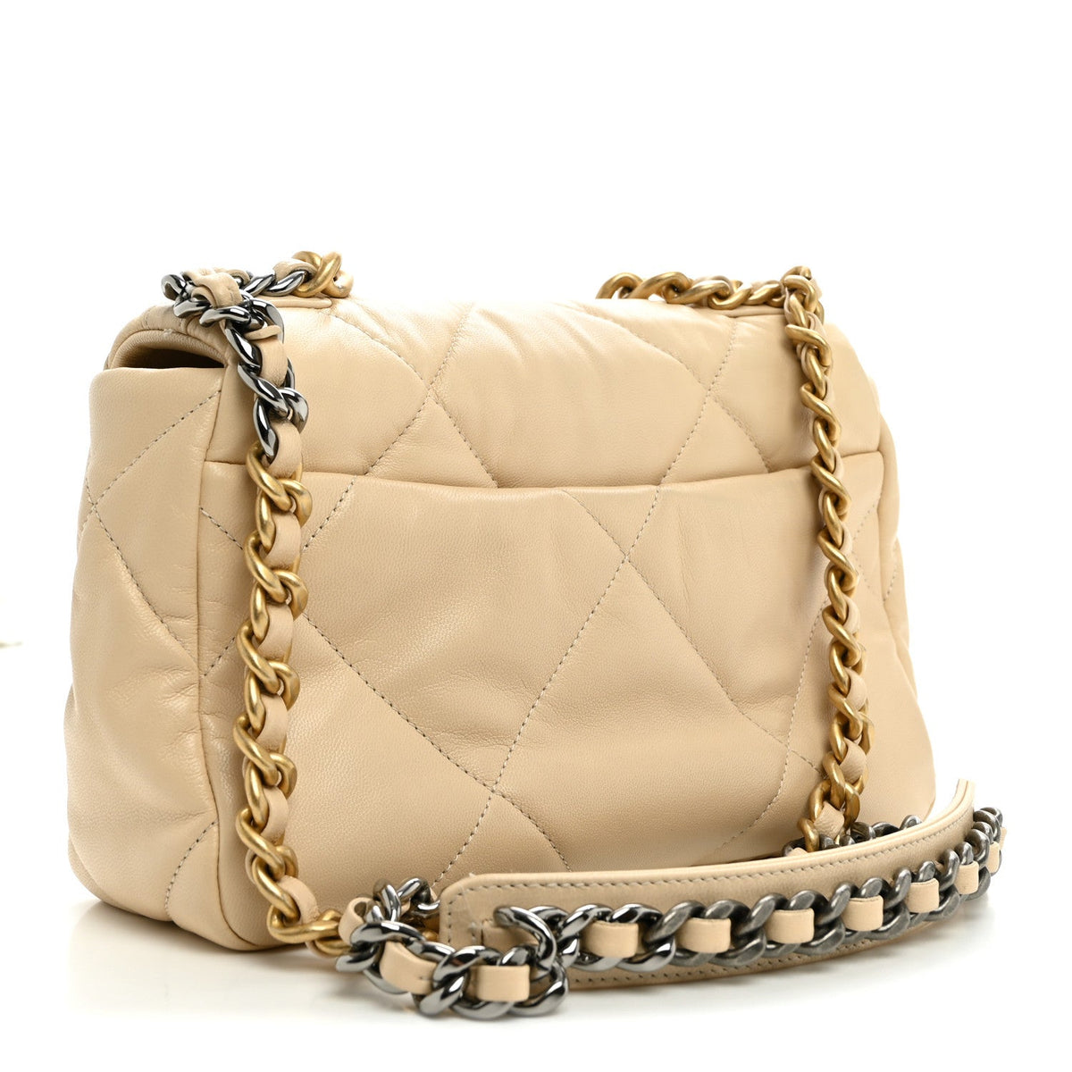 Medium Quilted Lambskin Flap Shoulder Bag - Beige