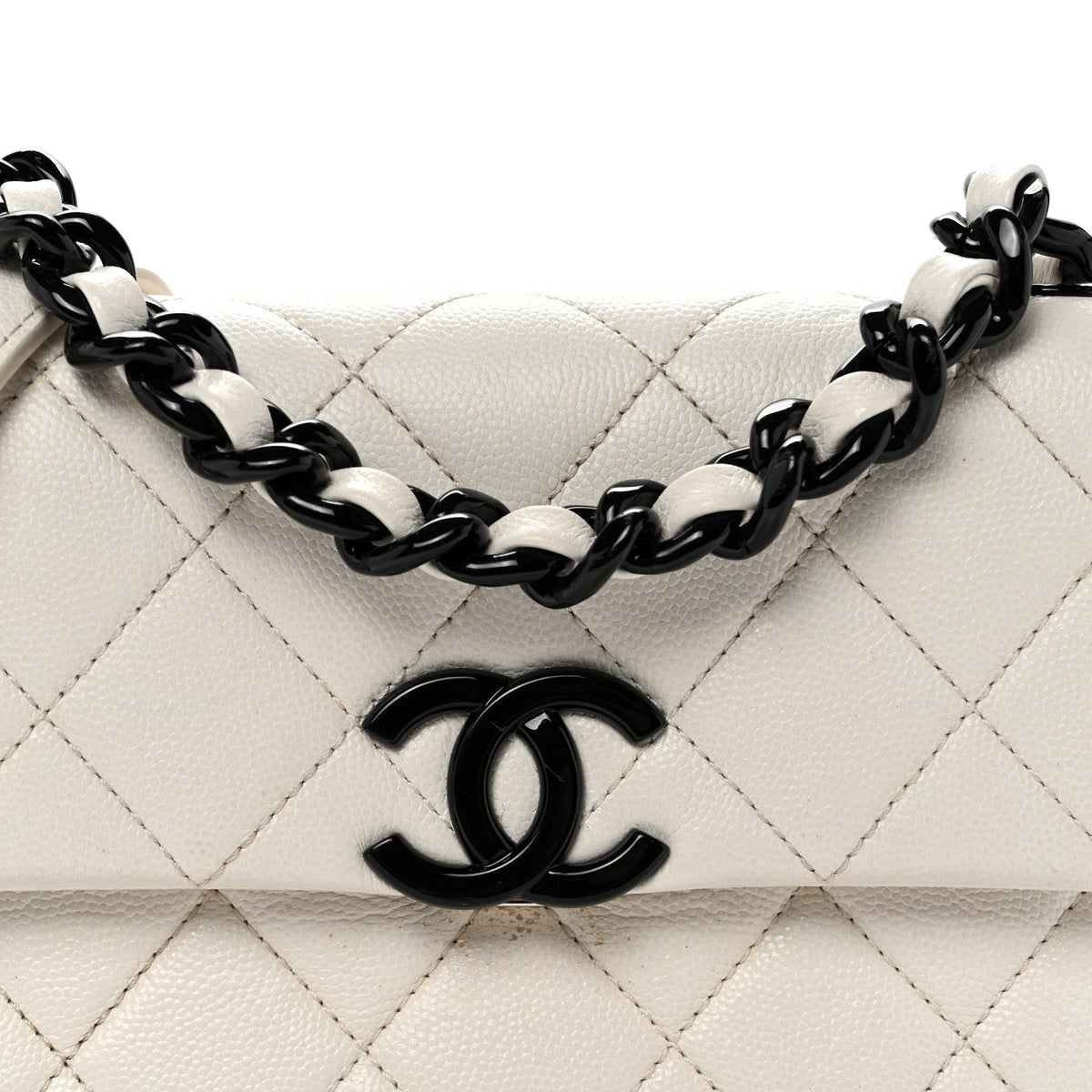 Small Quilted Caviar Flap Shoulder Bag - White