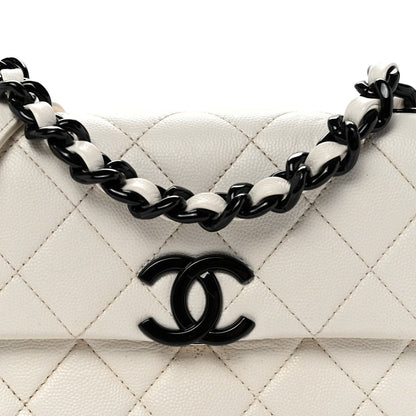 Small Quilted Caviar Flap Shoulder Bag - White