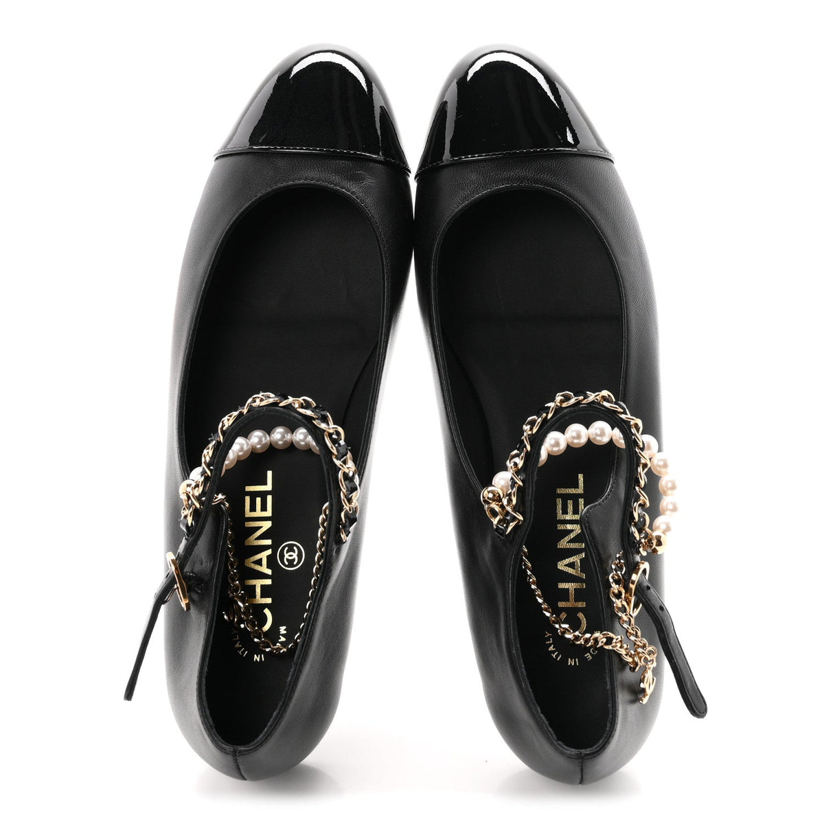 Chanel Pearl Cap Toe Chain Women's Ballerina Flats