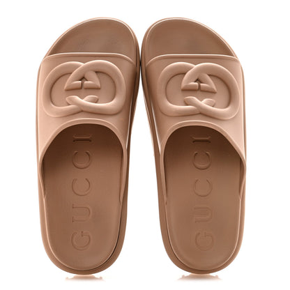 Gucci Rubber Men's Interlocking G Platform Slide Sandals 9 Vintage Camel