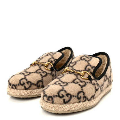 Gucci Wool Women's Fria Horsebit Loafers 35.5 Beige Ebony