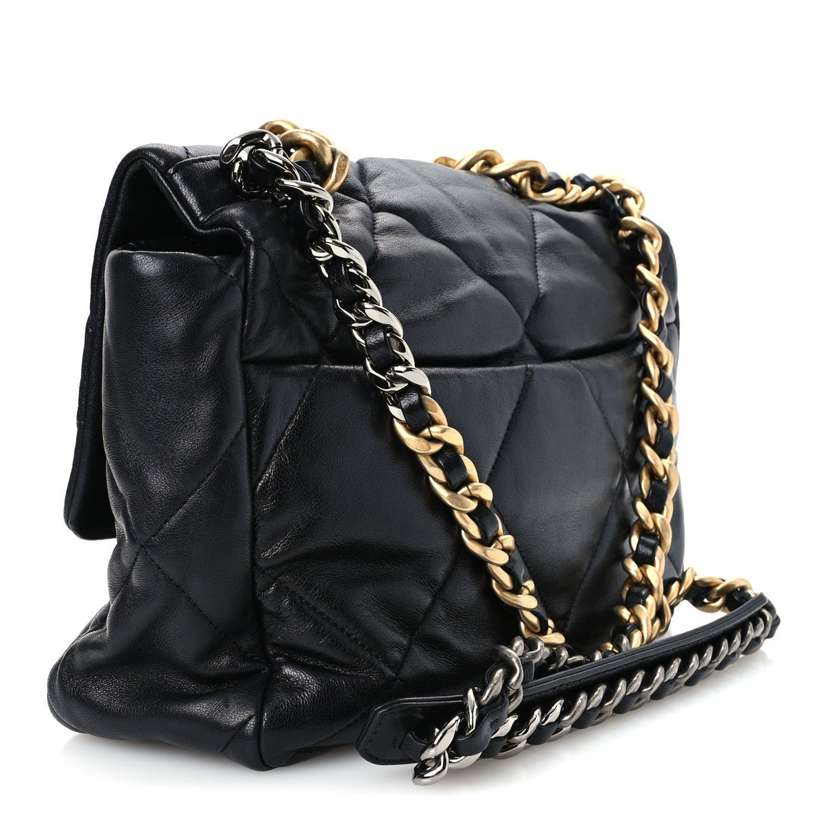 Large Quilted Goatskin Flap Shoulder Bag - Black