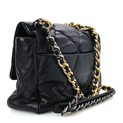 Large Quilted Goatskin Flap Shoulder Bag - Black