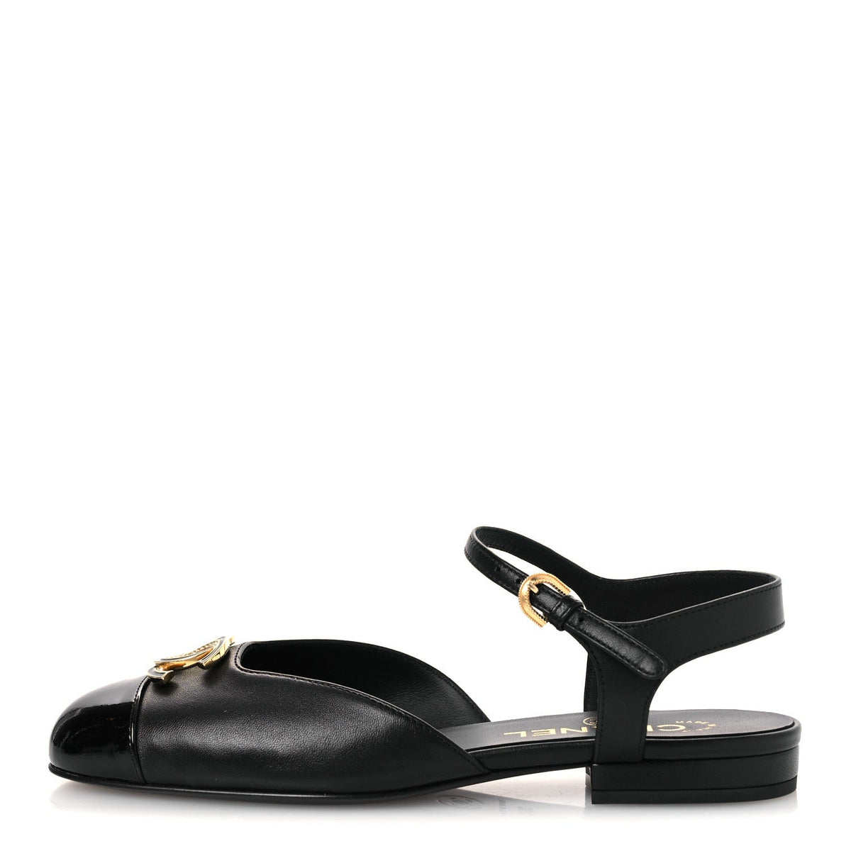 Lambskin Patent Cap Toe Crystal Enamel CC Mary Jane Slingback Flats Bl