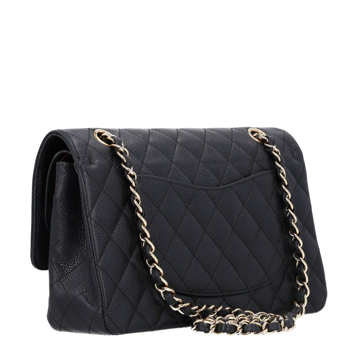 Medium Quilted Caviar Flap Shoulder Bag - Black