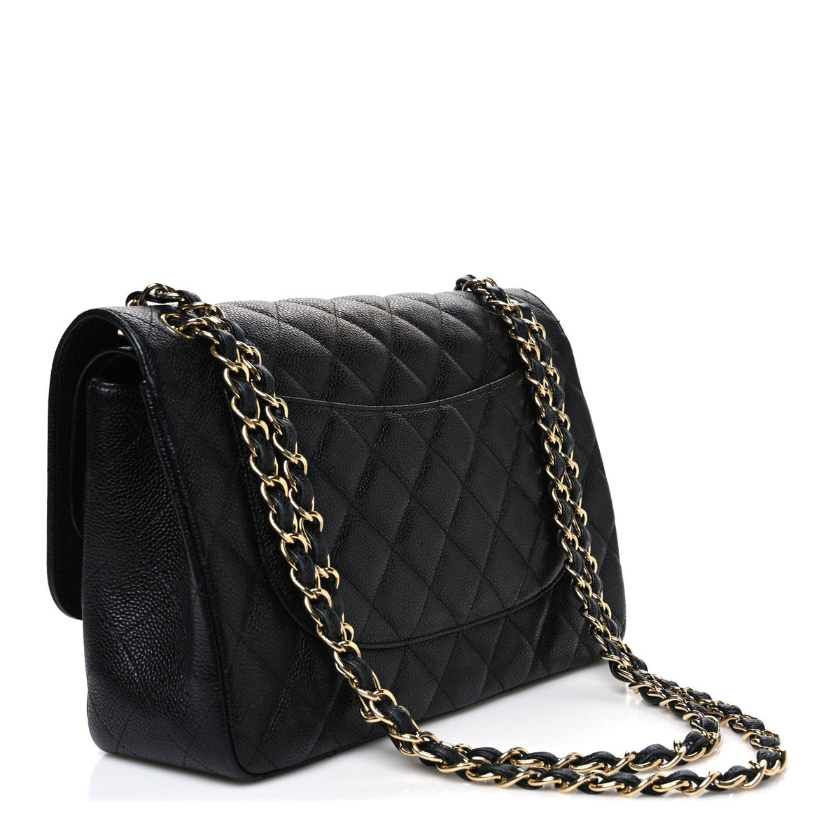 Quilted Caviar Flap Shoulder Bag - Black