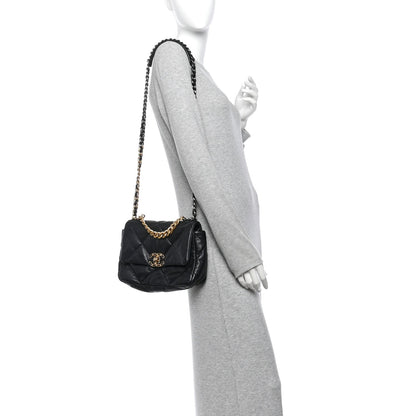 Medium Quilted Lambskin Flap Shoulder Bag - Black