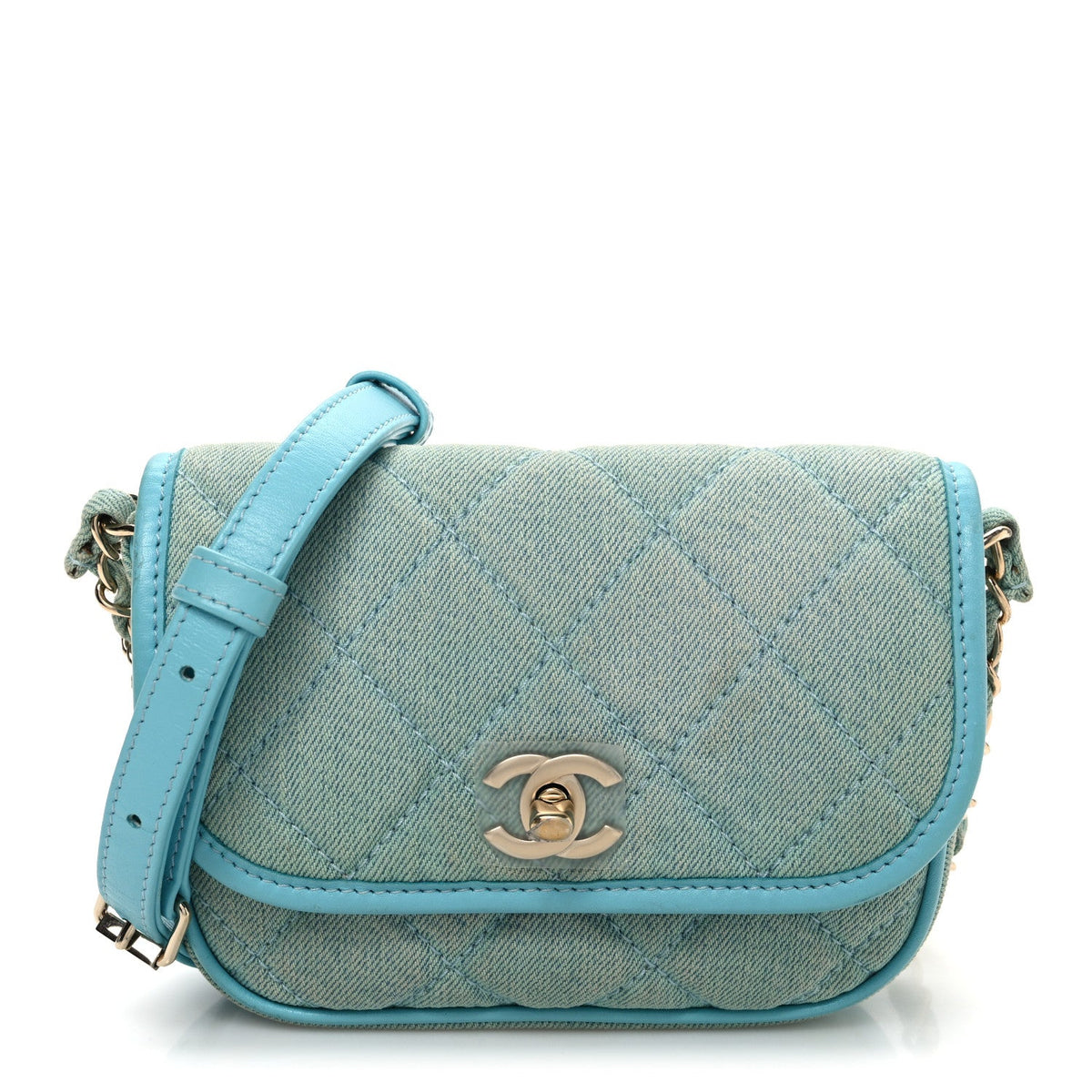 Small Quilted Flap Shoulder Bag - Blue