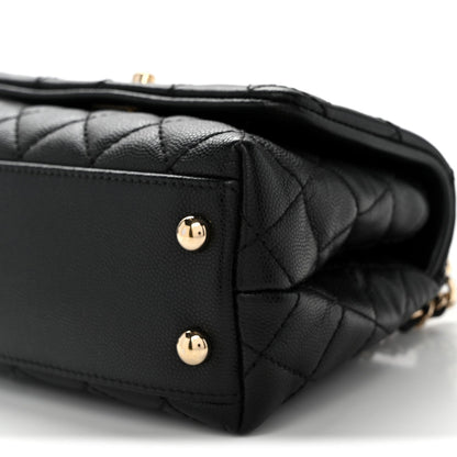 Mini Quilted Caviar Flap Shoulder Bag - Black