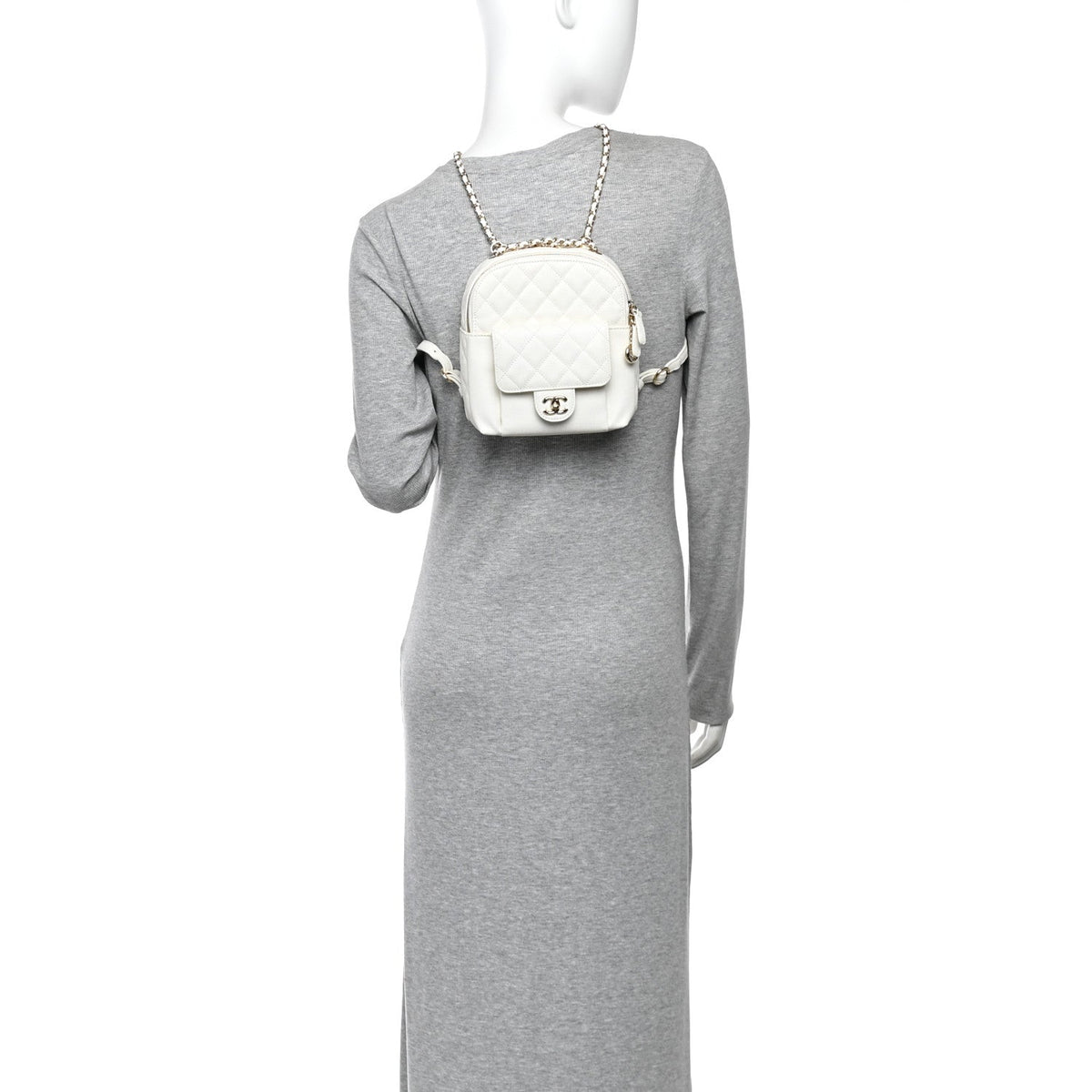 Small Quilted Caviar Backpack - White