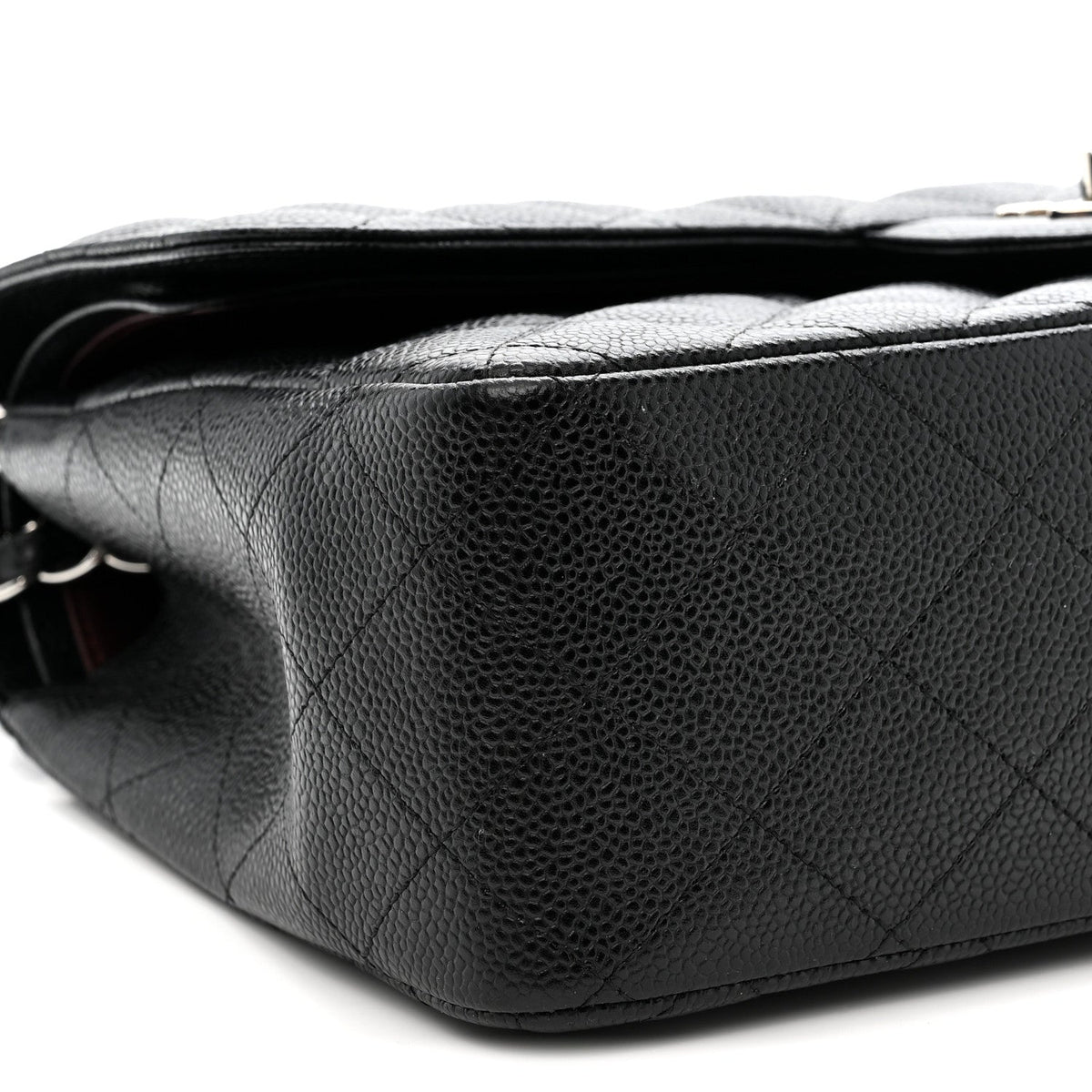 Quilted Caviar Flap Shoulder Bag - Black