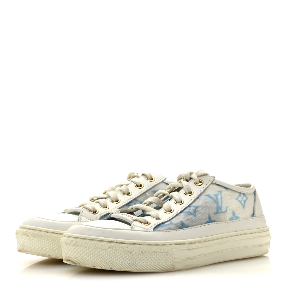 Louis Vuitton Technical Fabric Calfskin Women's Monogram Stellar Sneakers 35 Blue