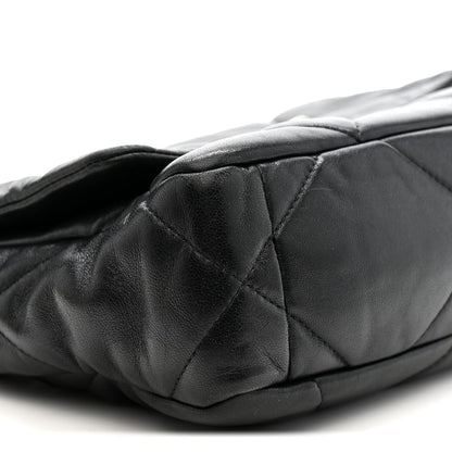 Medium Quilted Lambskin Flap Shoulder Bag - Black
