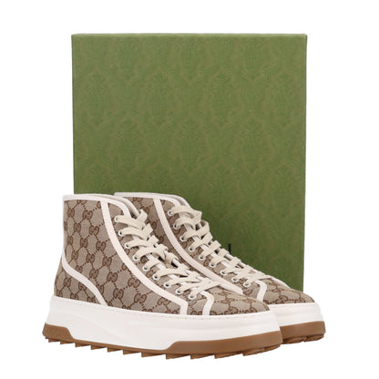 Gucci Monogram 1977 Tennis 55mm Men's High Top Sneakers 9 Beige Ebony Mystic White